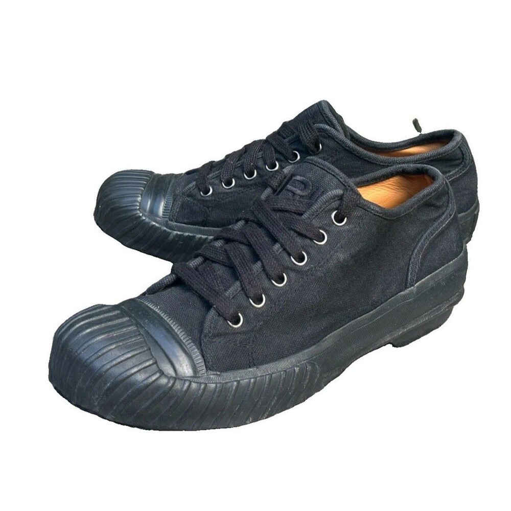 Ralph Lauren Olton Black Canvas Sneakers Ridged Toe Low Top Shoes Men's Size 8D